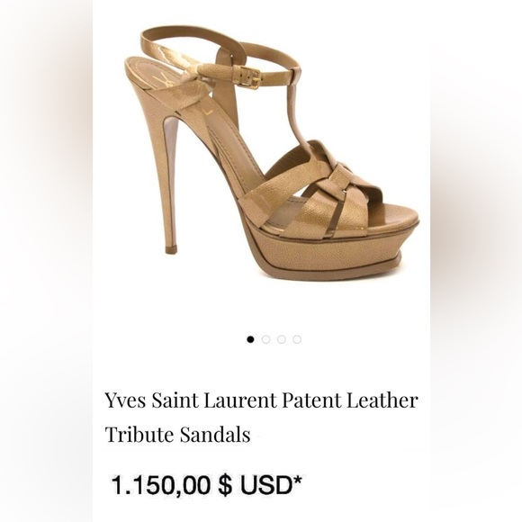 YSL Tribute Patent Leather Sandals Nude Beige Heels 38 - Picture 2 of 11